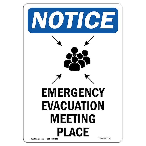 Signmission OSHA Notice Sign, 7" Height, Emergency Evacuation Sign With Symbol, 7" X 5", Portrait OS-NS-D-57-V-11797 - main